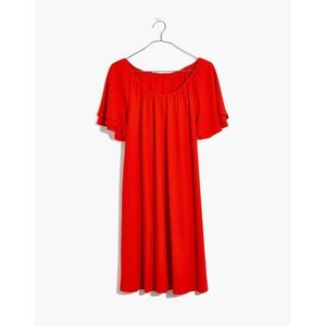 MADEWELL Texture &‎ Thread Red Crinkle Texture Tier Sleeve Baby-Doll Dress Large
